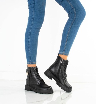 7070 CZARNE BOTKI GLANY OCIEPLANE EKOSKÓRA 37