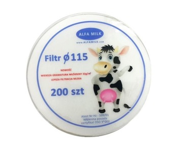 Filtry krążkowe cedzidła Alfa Milk 115 mm 200 szt