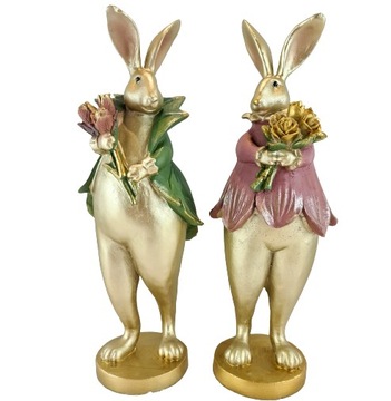 ФИГУРКА КРОЛИКА БЕЛЫЙ И БЕЖЕВЫЙ ЗАЯЦ С ПАЛКОЙ 27,5 СМ