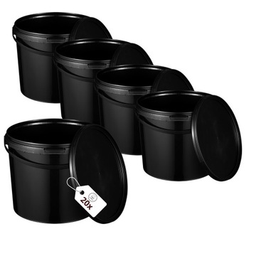 20 ведер с крышкой по 5 л, ЧЕРНЫЕ, для еды