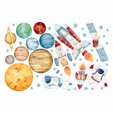 KOSMOS AKWARELA PLANETY NAKLEJKI NA ŚCIANĘ L