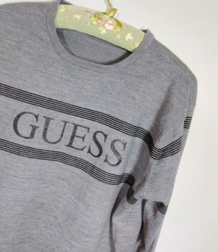 GUESS szary MĘSKI sweter WEŁNA MERINO logo XL