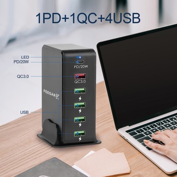 Сетевое зарядное устройство Feegar мощностью 86 Вт, 6 x USB Type-C PD