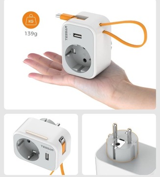 АДАПТЕР СЕТЕВАЯ РОЗЕТКА 3-в-1 + USB + USB-C АДАПТЕР ДЛЯ ДВИЖЕНИЯ СКОРОСТИ