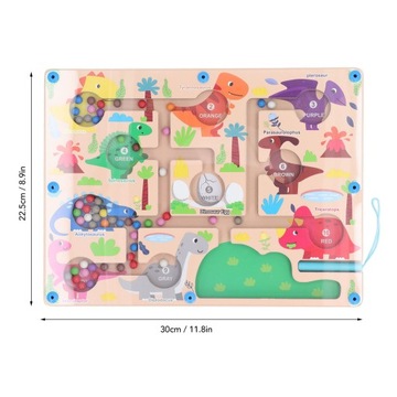 Магнитный цветной и цифровой лабиринт с рисунком динозавра