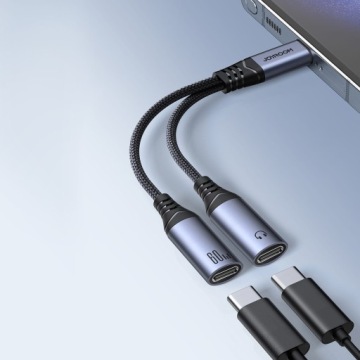 Аудиоадаптер DAC Joyroom SY-C03, 2-в-1, с разъёмами USB Type-C — 2x USB-C, PD 60 Вт