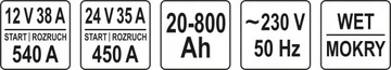 PROSTOWNIK ROZRUCHOWY 800Ah YT-83062 + KABLE YATO