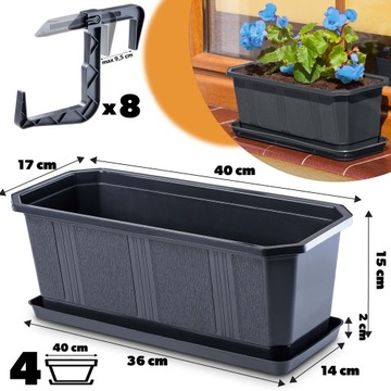 4x БАЛКОННЫЙ ЯЩИК 40см ГРАФИТОВЫЕ РУЧКИ