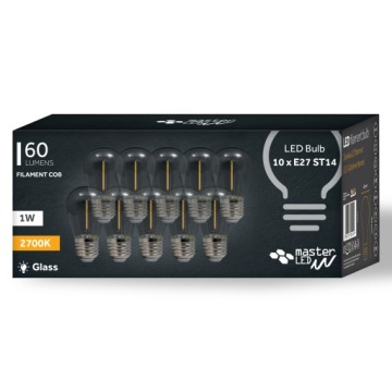 10 лампочек E27 LED FILAMENT 1W WARM для гирлянд
