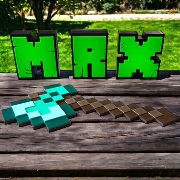3D топор в стиле MINECRAFT. Наклейка для украшения комнаты.