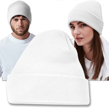 CZAPKA ZIMOWA DWUWARSTWOWA DAMSKA MĘSKA CIEPŁA BEANIE BIAŁA