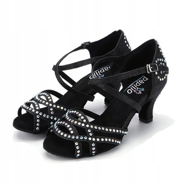 BUTY DO TAŃCA TANECZNE Z CEKINAMI CZARNE 6cm