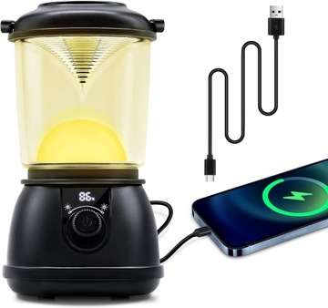 Ładowalna lampa kempingowa Yonktoo, LED, wodoodporna, 5200 mAh, czarna