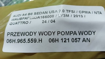 AUDI A4 B8 USA PRZEWÓD WĄŻ WODY POMPA ELEKTRYCZNA 2.0 TFSI 13R