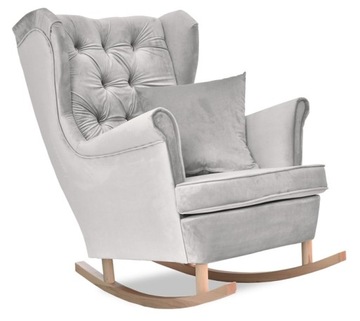 Fotel Uszak bujak elegancki jasnoszary SREBRNY lux