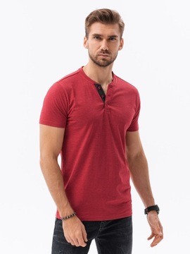 T-shirt męski bez nadruku S1390 czerwony melanż L