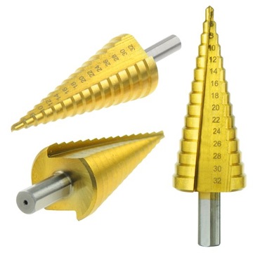 WIERTŁO STOPNIOWE STOŻKOWE HSS POWLEKANE TYTANEM 4-32 MM