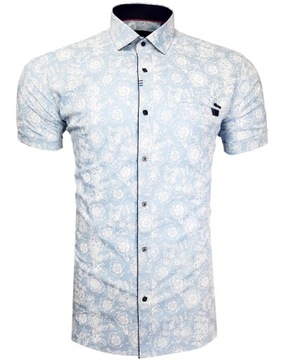 KOSZULA KRÓTKI RĘKAW SLIM FIT N118 WZORKI r. XL