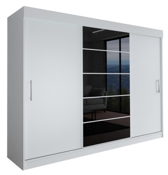 SZAFA MILAN - 3D 170 CM - BIAŁA (1x lacobel czarny ) - garderoba z uchwytem