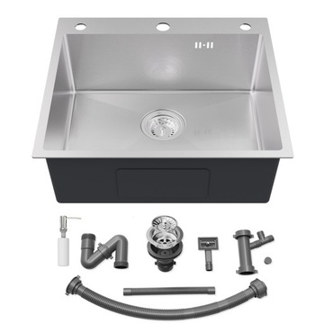 54x49CM Zlewozmywak jednokomorowy z 500 ml Dozownikiem i Syfon, Stal Inox