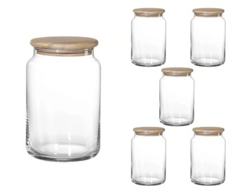 Pojemniki szklane z drewnianą pokrywką Kalle ECO 6x880 ml TREND GLASS
