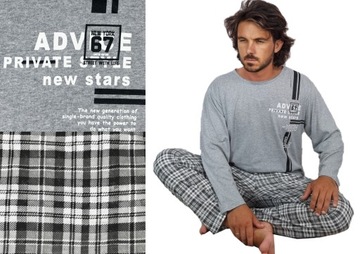 KLASYCZNA BAWEŁNIANA PIŻAMA MĘSKA Z DŁUGIM RĘKAWEM DŁUGIE SPODNIE #3XL ADV