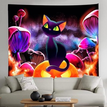 czarny kot stojący na grzybie 150x100cm