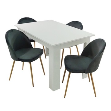 Stół Modern 120x80 biały 4 krzesła Denwer Velvet szare