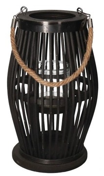 Rattanowy Lampion Latarnia ze Szkłem - Czarny, 30 cm, lampion na taras