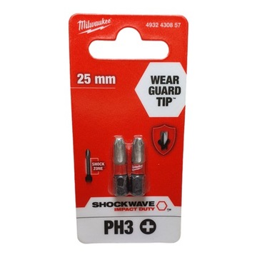 Milwaukee Bit Końcówka udarowa Shockwave krzyżak PH3x25mm 2szt