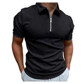 Męska koszulka polo Jednokolorowa koszulka golfowa z zamkiem błyskawicznym