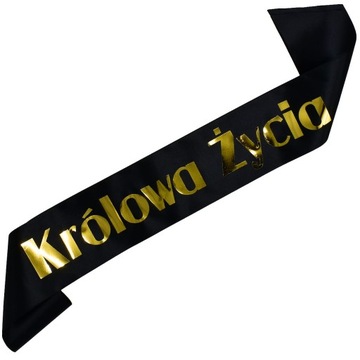 Czarna szarfa ze złotym nadrukiem Królowa życia
