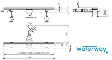 Линейный слив черный низкий узкий Waterway 80 см