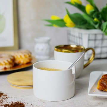 САХАРНИК ФАРФОРОВЫЙ САХАРНИК С БАМБУКОВОЙ КРЫШКОЙ ЛОЖКА