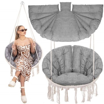 MIĘKKA PODUSZKA NA HUŚTAWKĘ BOCIANIE GNIAZDO FOTEL GRUBA SZARA 130cm