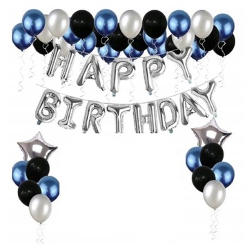 ZESTAW balonów urodzinowy HAPPY BIRTHDAY niebieski