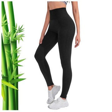 Legginsy DAMSKIE długie BAMBUSOWE Getry Wysoki Stan Czarne KRYJĄCE 8XL/9XL