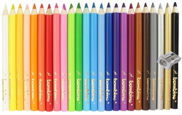 Мелки BAMBINO WOODEN, ТОЛСТЫЕ, 24 ЦВЕТА + ТЕМП.