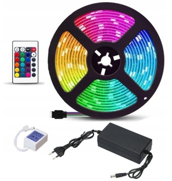 300 SMD СВЕТОДИОДНЫЕ ЛЕНТЫ ВОДОНЕПРОНИЦАЕМЫЕ 5M RGB + ПОДАРОЧНЫЙ НАБОР ПУЛЬТА ДИСТАНЦИОННОГО УПРАВЛЕНИЯ