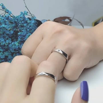 Nowe modne pierścionki dla par, posrebrzane, regulowane w kształcie słońca i księżyca, otwarte ri