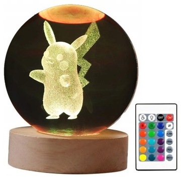 LAMPKA LED KULA POKEMON PIKACHU DLA DZIECI Z PILOTEM ZMIENIA KOLORY