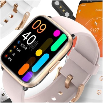 SMARTWATCH POŁĄCZENIA SMS KROKI PULS ZŁOTY Zegarek SMART WATCH POLSKIE MENU