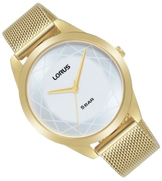 Złoty klasyczny zegarek damski na bransolecie mesh Lorus RG268UX9 + GRAWER