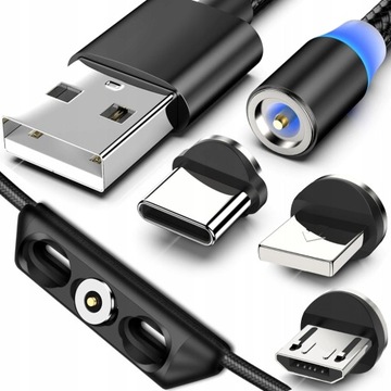 KABEL 100cm MAGNETYCZNY DO IPHONE MICRO USB TYP-C