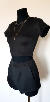 ЧЕРНЫЙ КОМПЛЕКТ БЛУЗКА ТОП + АСИММЕТРИЧНЫЕ ШОРТЫ С КАРМАНАМИ S
