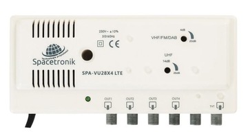 Wzmacniacz Antenowy do Naziemnej Kablowej 1/4 DVB-T Spacetronik 12V 28dB