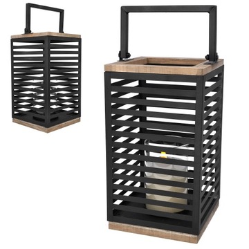 LATARNIA LAMPION METALOWY NA ŚWIECE LOFT CZARNY