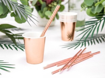 Тарелки, чашки, трубочки, столовый сервиз Rose Gold