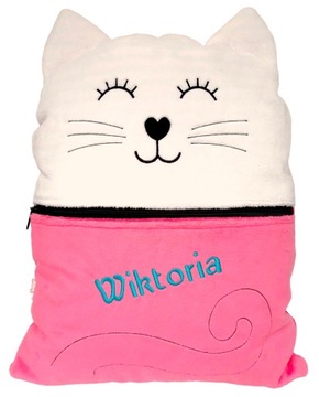 Poduszka KOT Haft z Imieniem 2w1 Pożeracz Piżam Prezent dla Dzieci Gadżet