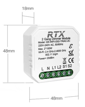 Модуль диммера света RTX, 2 цепи, внутренний Wi-Fi TUYA